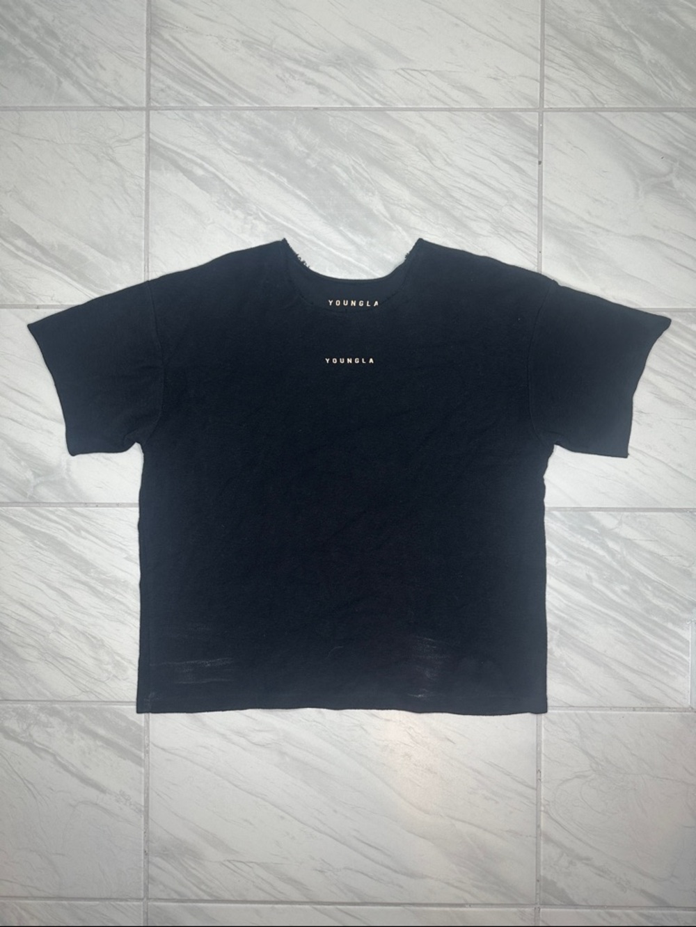YoungLA Black Short Sleeve Crewneck Tee with Chest Logo